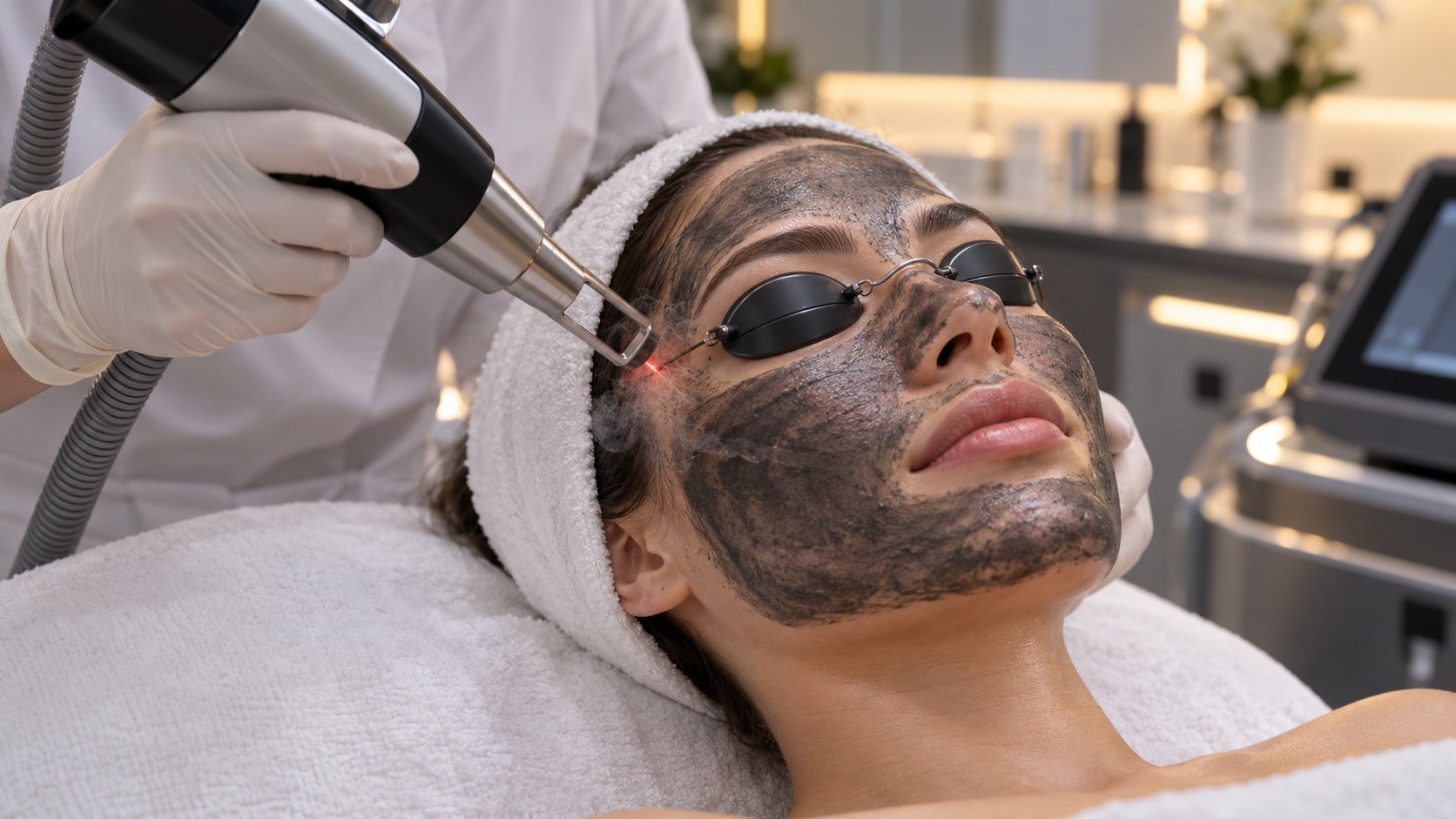 Peeling de Hollywood com máscara de carbono e laser